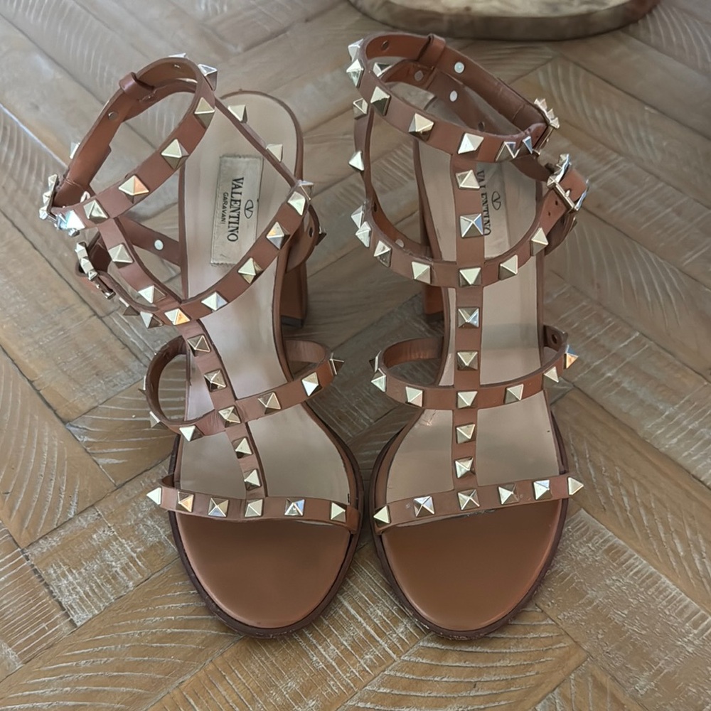 Valentino Women's Tan Studded Sandal Heels